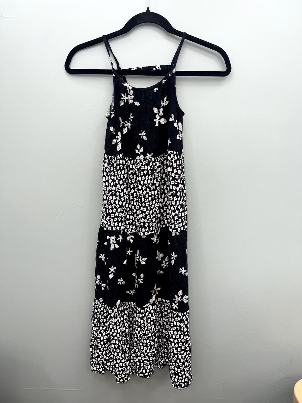 Cat & Jack Black White Floral Tiered Sundress Girls XL 14 16